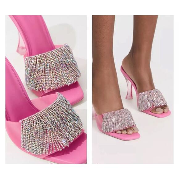 NEW Cult Gaia LANA Sandal Pink Crystal Heel Rhinestone Tassels Size IT 35 US 5 - Picture 1 of 5